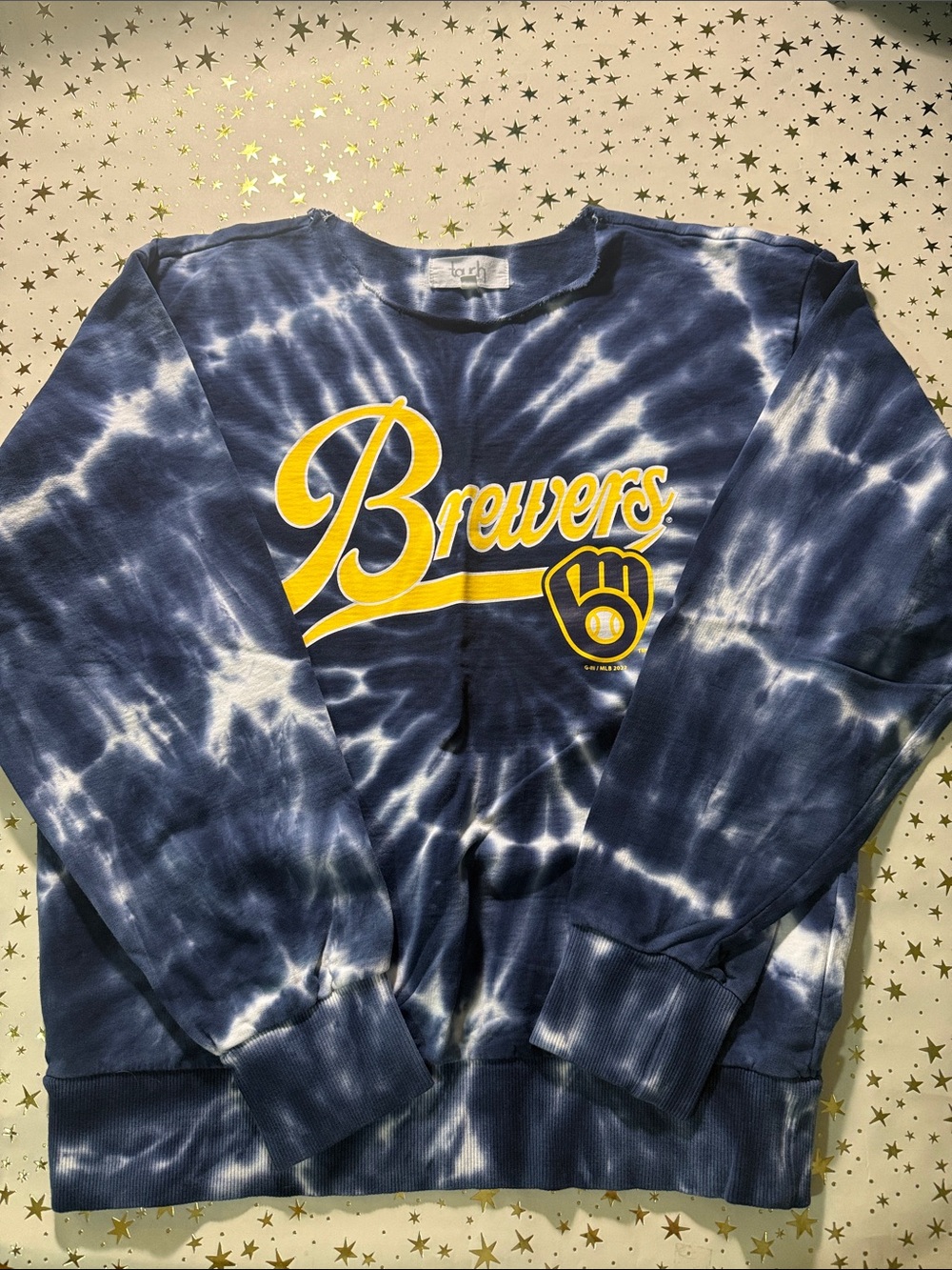 Milwaukee Brewers Tie-Dye Crewneck Sweatshirt - Navy and White